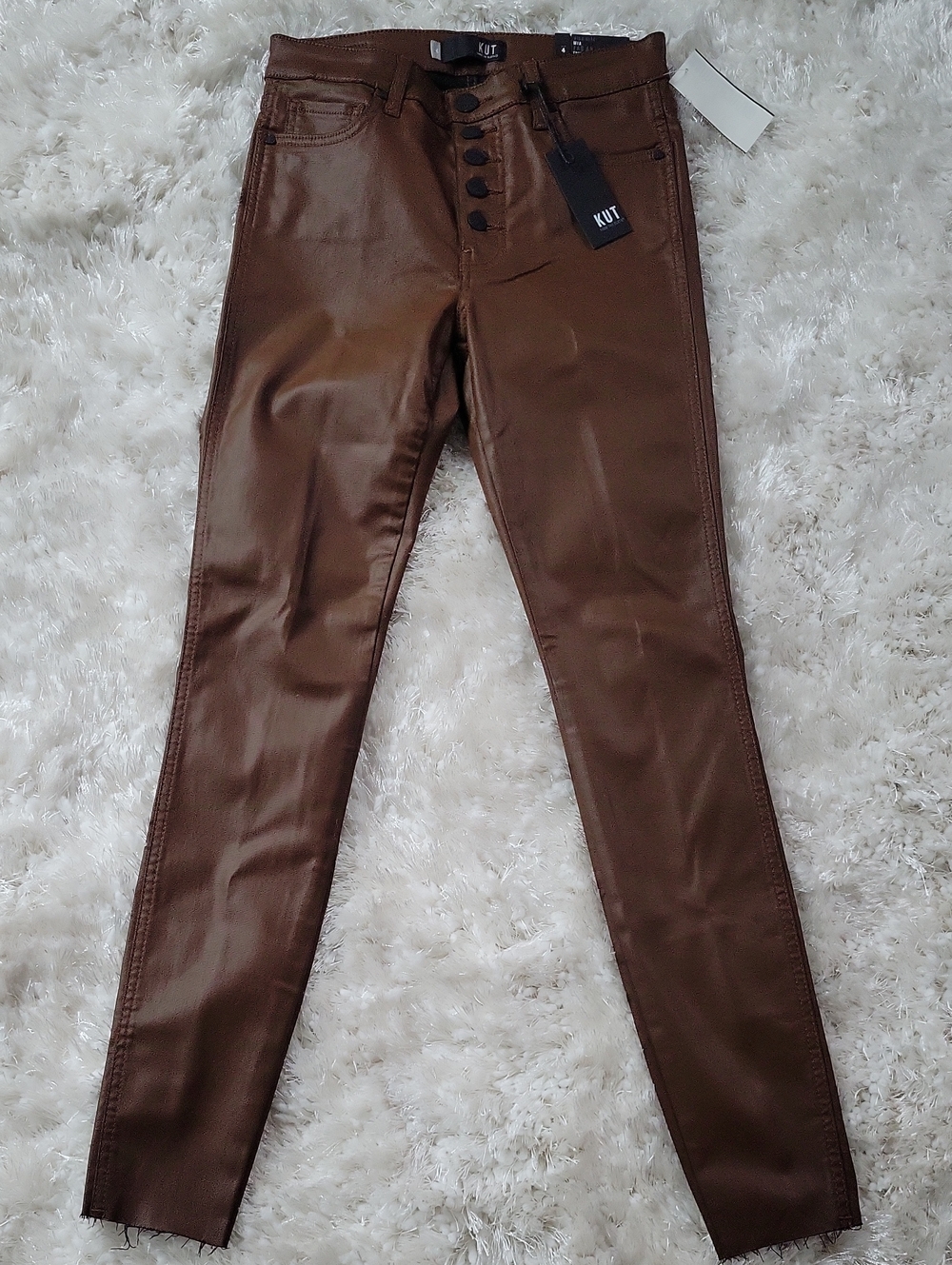 Kut from the Kloth Brown Coated Skinny Jeans - High Rise Button Fly